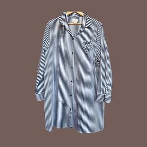 Kate Spade Shirtdress | Navy Stripe Cotton | Size L | Rosette Detail